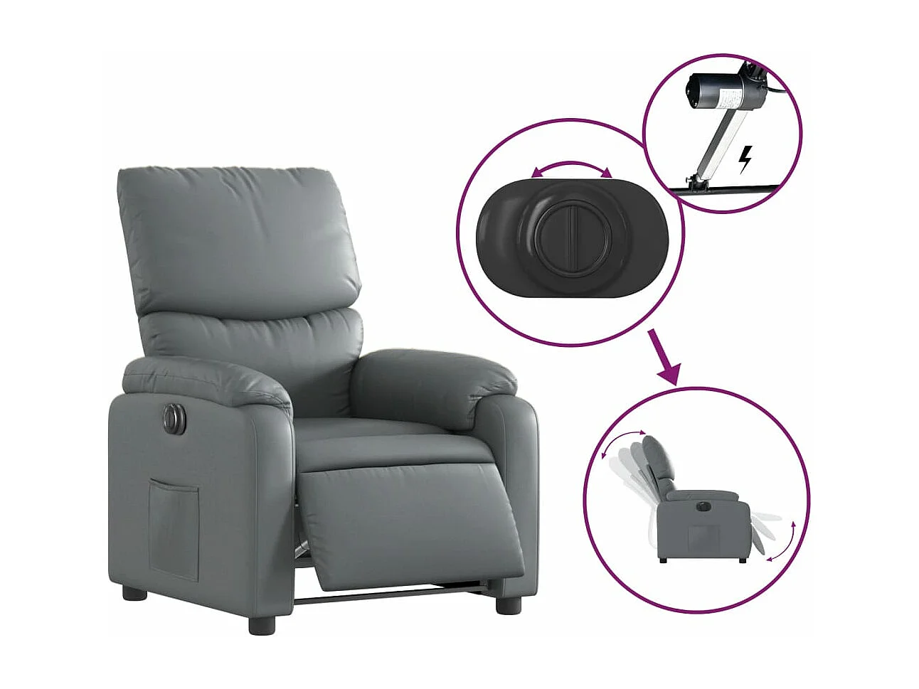 Fauteuil inclinable électrique Gris Similicuir REO96447