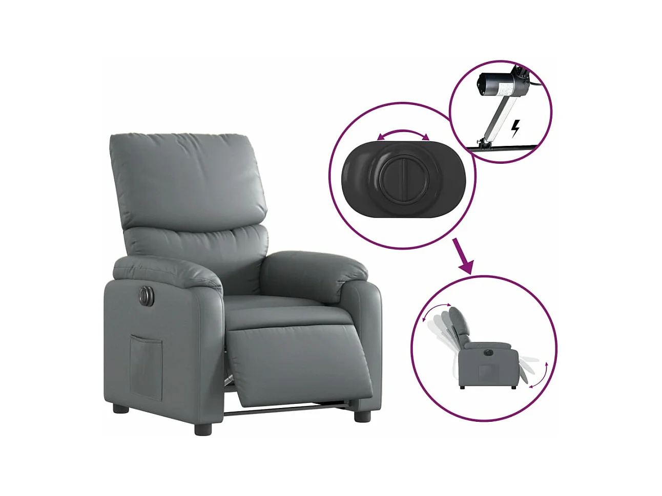 Fauteuil verstelbaar elektrisch kunstleer grijs NL695294