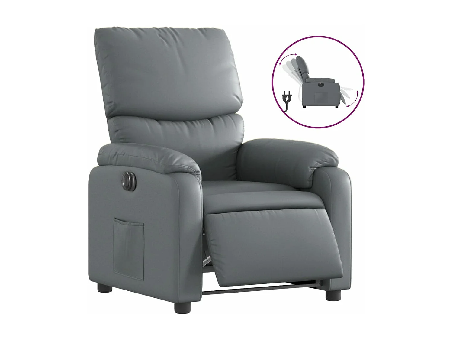 Sillón reclinable eléctrico de cuero sintético gris YOE94486