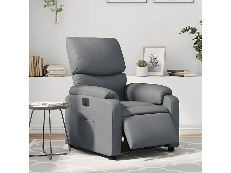 Sillón reclinable eléctrico de cuero sintético gris YOE94486