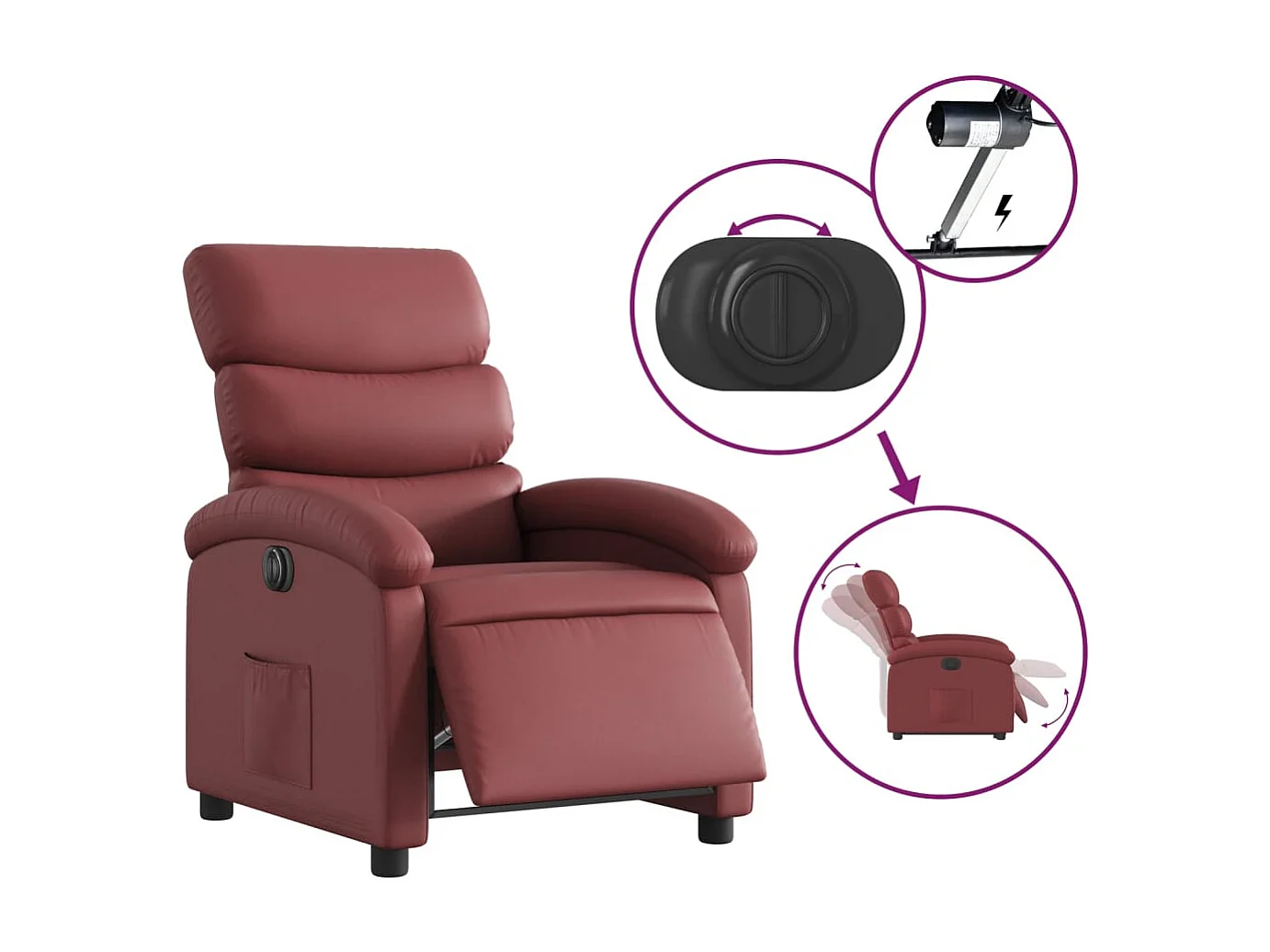 Fauteuil inclinable électrique Rouge bordeaux Similicuir REO27702