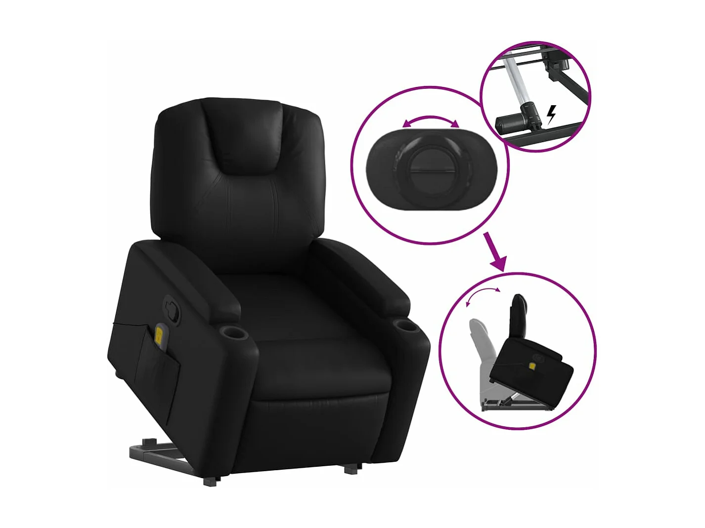 Fauteuil inclinable de massage Noir Similicuir REO18572