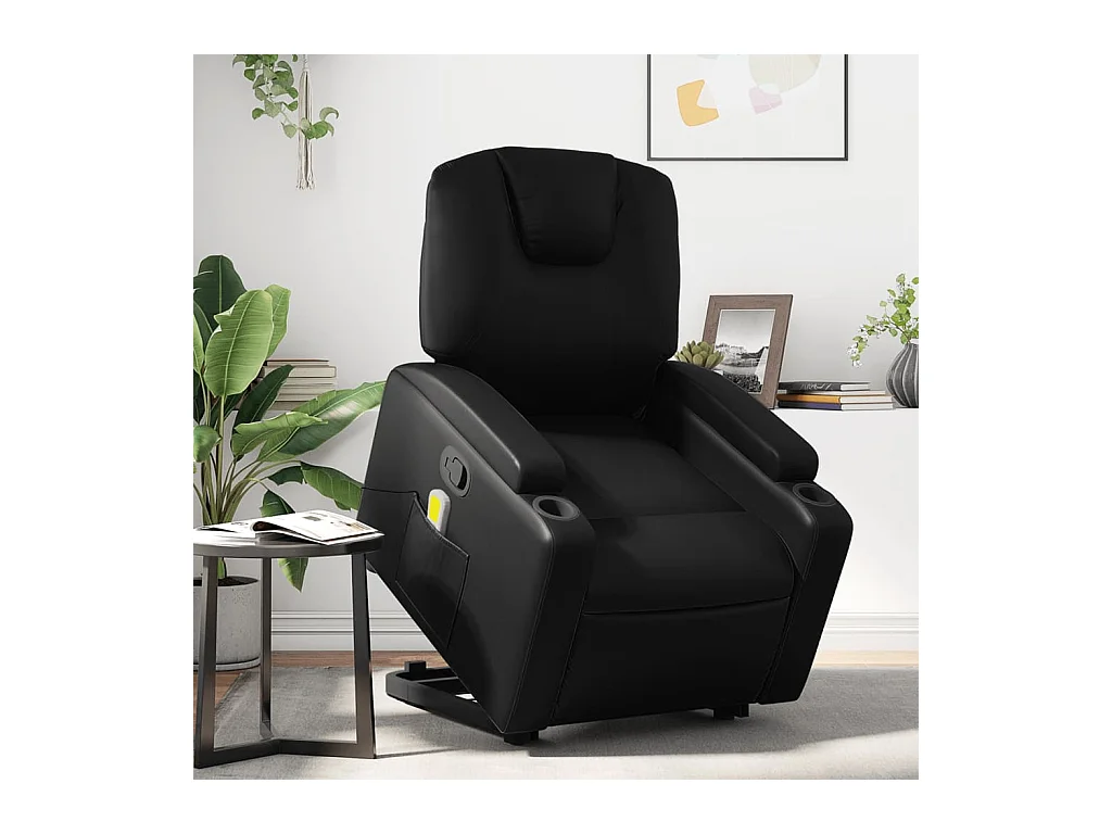 Fauteuil inclinable de massage Noir Similicuir REO18572