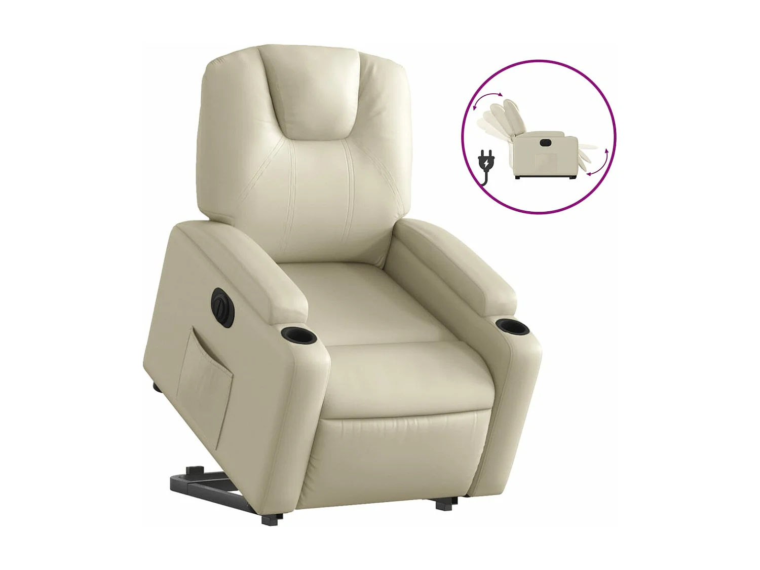 Poltrona reclinável elevatória elétrica couro artificial creme PT710221