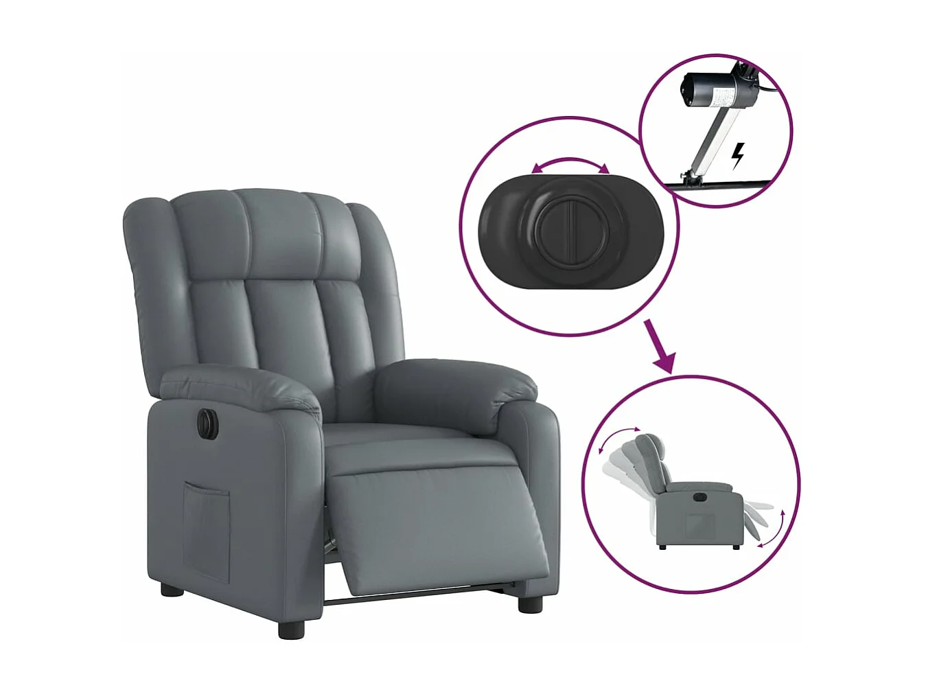 Fauteuil inclinable électrique Gris Similicuir REO23875