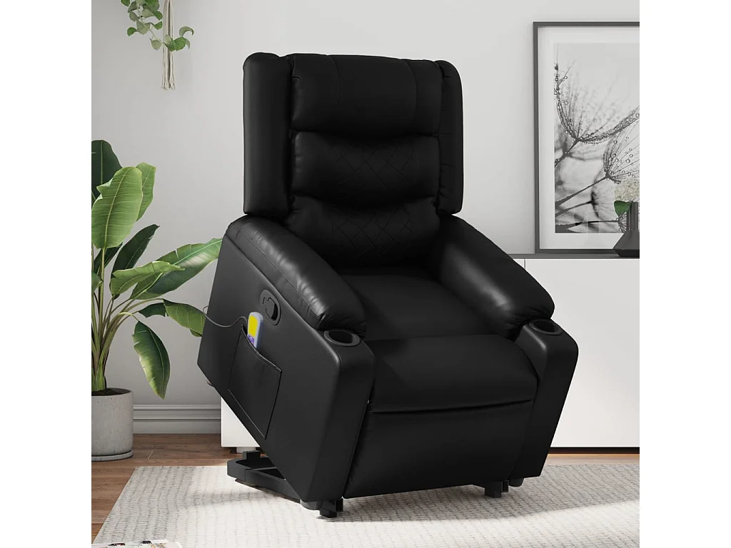 Fauteuil inclinable de massage Noir Similicuir REO52553