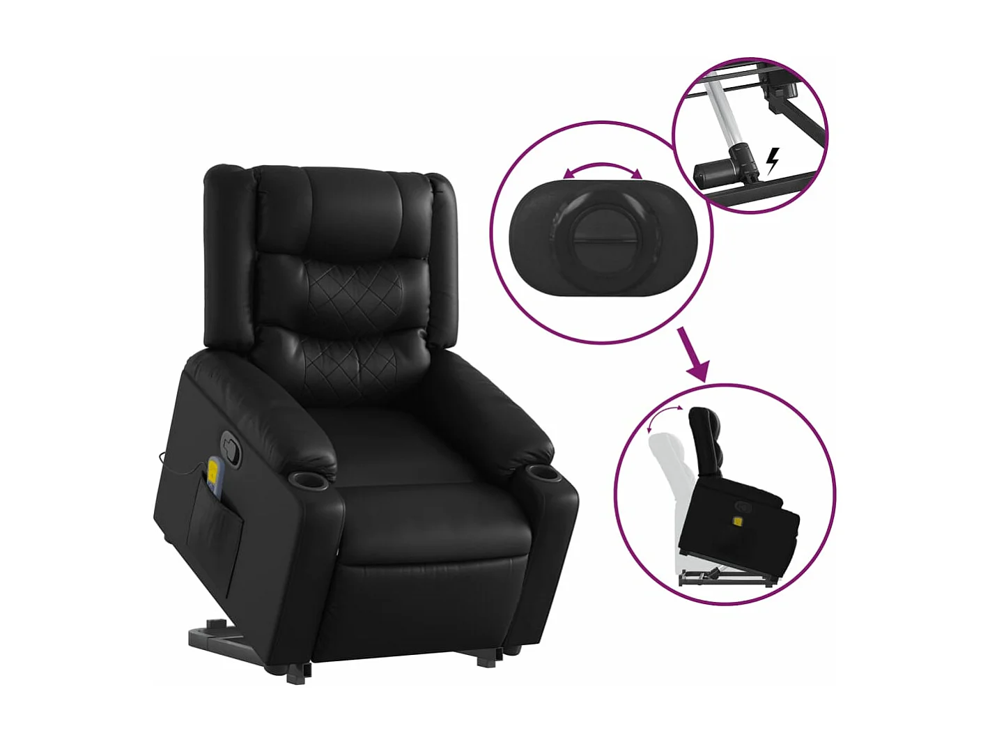 Fauteuil inclinable de massage Noir Similicuir REO52553