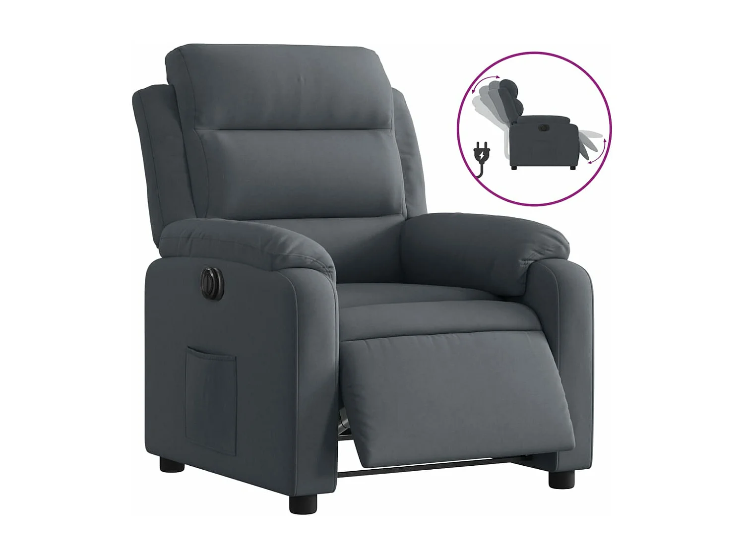 Fauteuil inclinable électrique Gris foncé Velours REO21767