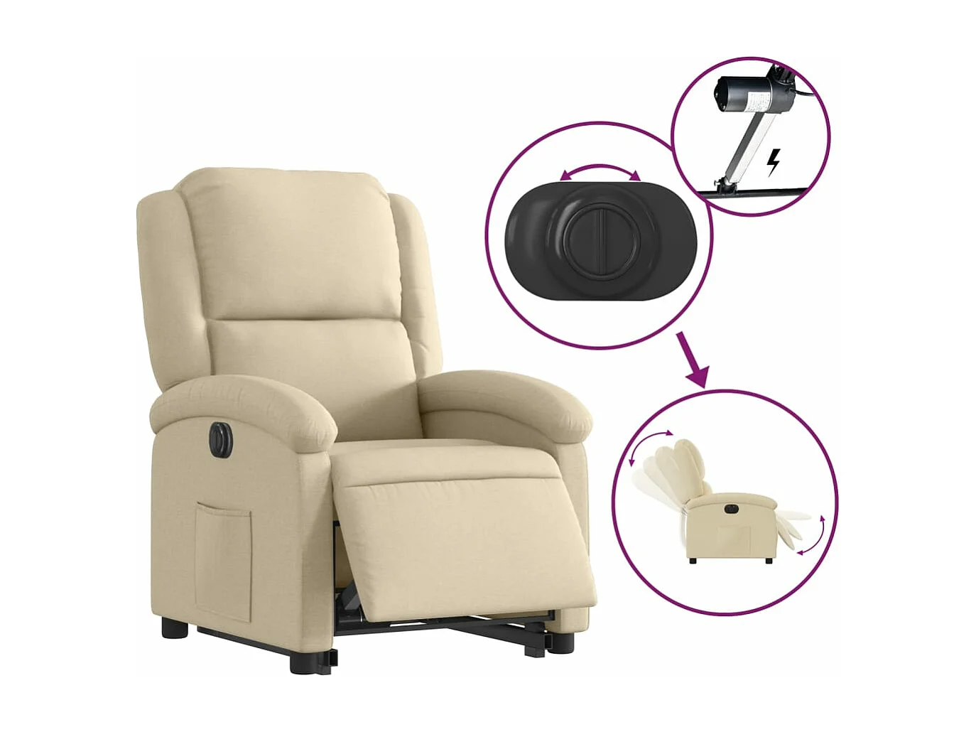 Fauteuil inclinable électrique crème tissu REO77943