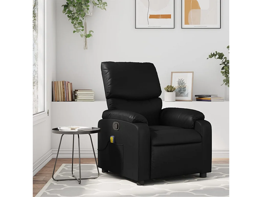 Sillón de masaje reclinable cuero sintético negro YOE26373