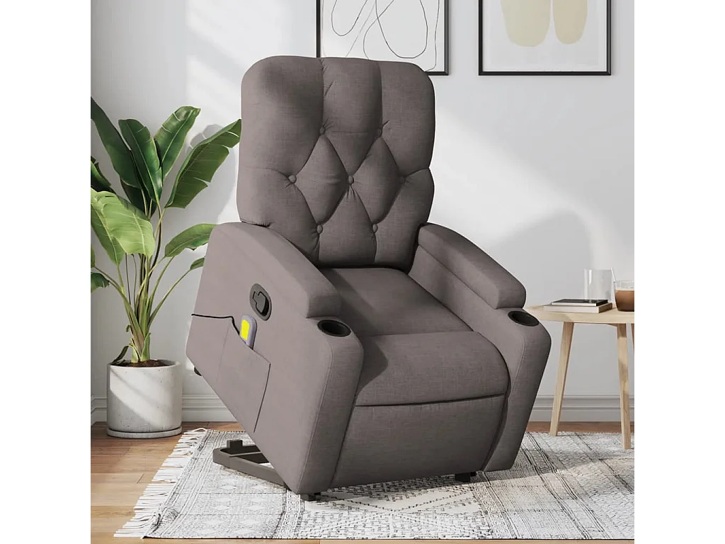 Sillón reclinable de masaje elevable tela gris taupé YOE40589