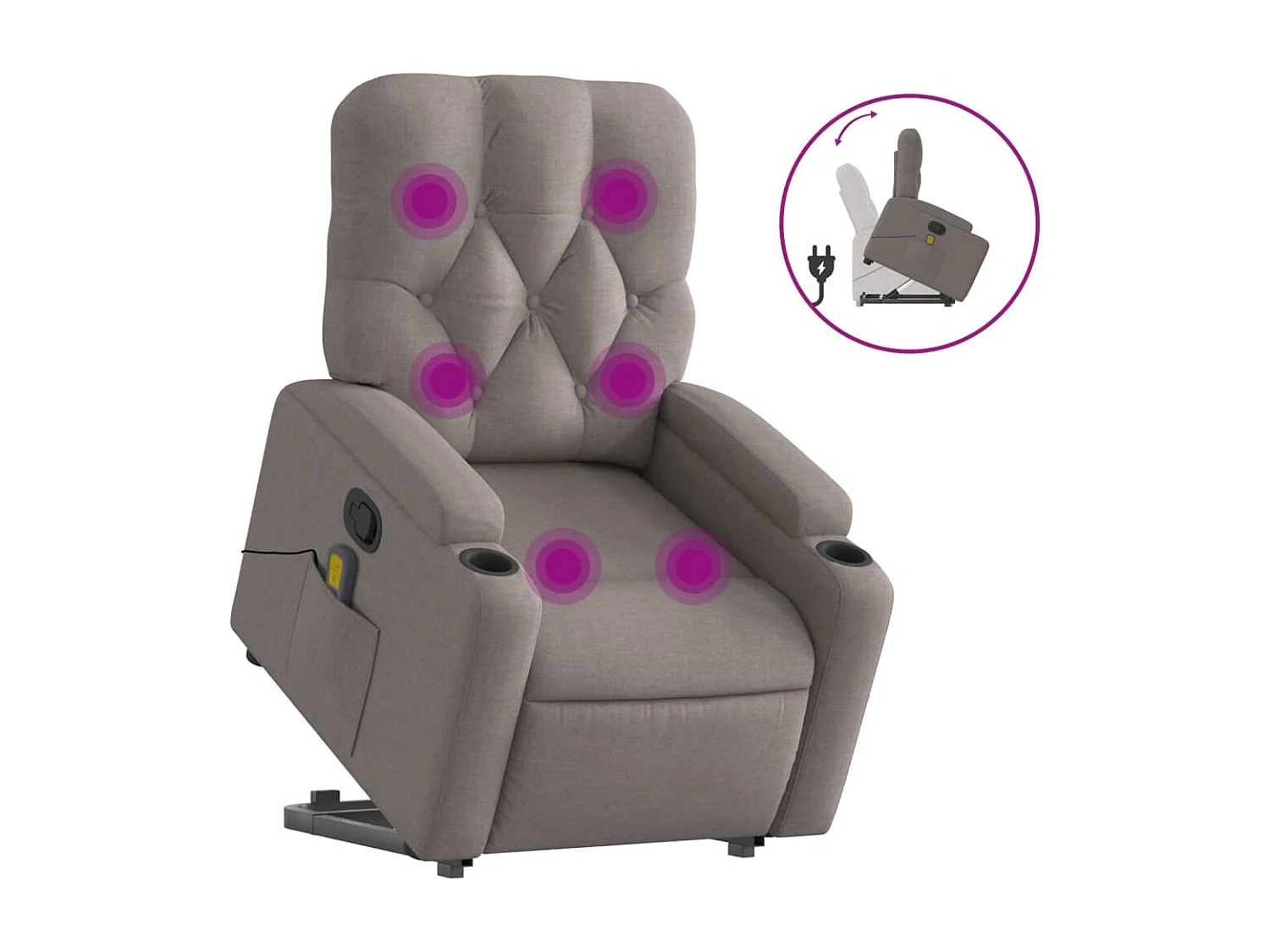 Sillón reclinable de masaje elevable tela gris taupé YOE40589