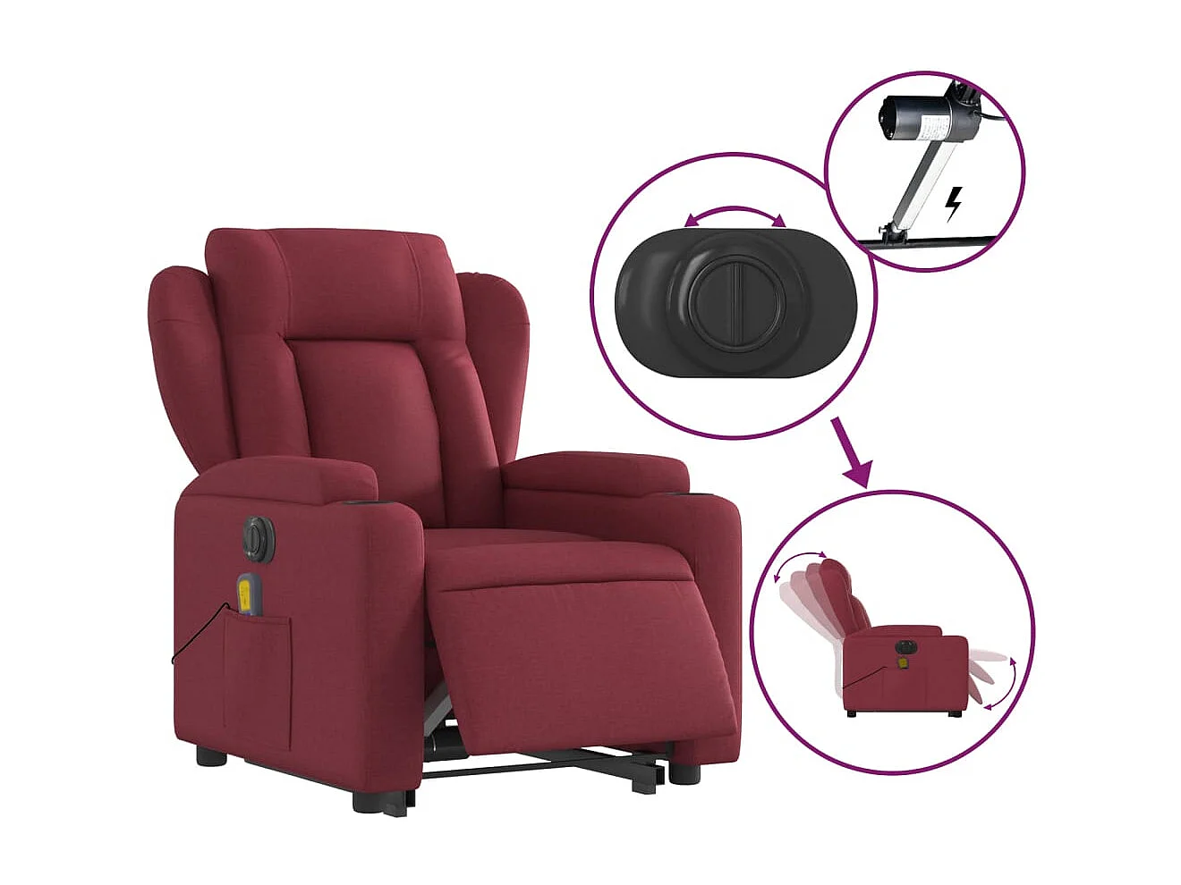 Sillón de masaje elevable eléctrico tela rojo tinto YOE23762