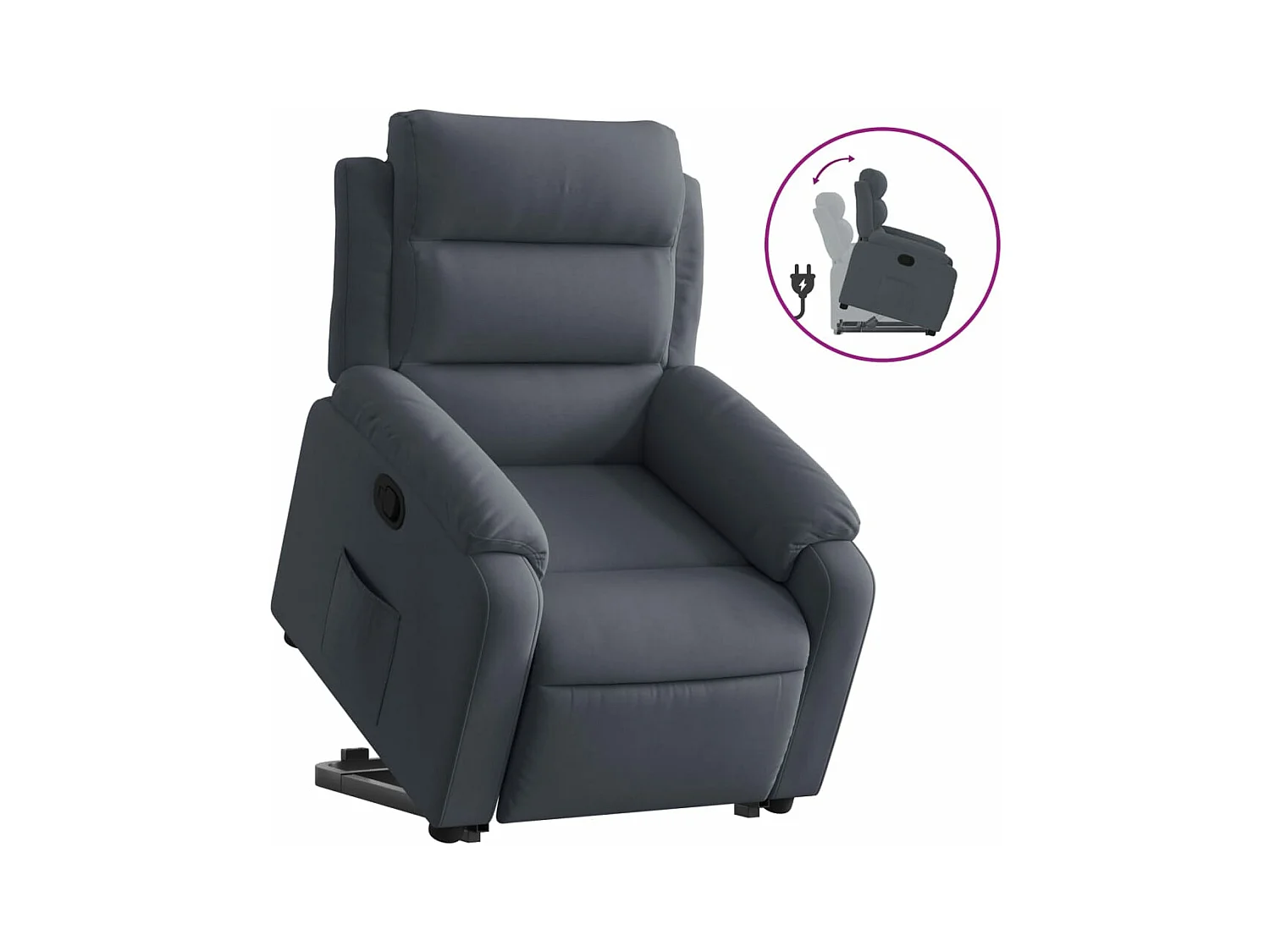 Sillón reclinable elevable terciopelo gris oscuro YOE69325