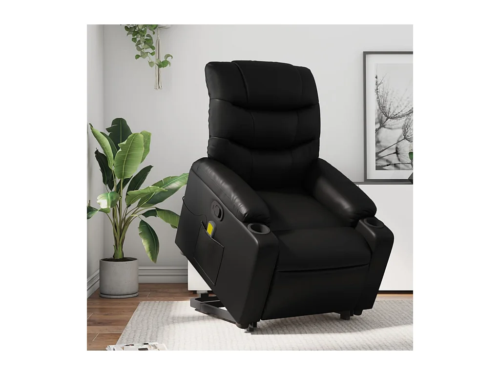 Fauteuil inclinable de massage Noir Similicuir REO39251