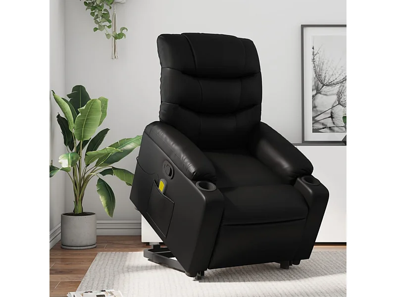 Fauteuil inclinable de massage Noir Similicuir REO39251