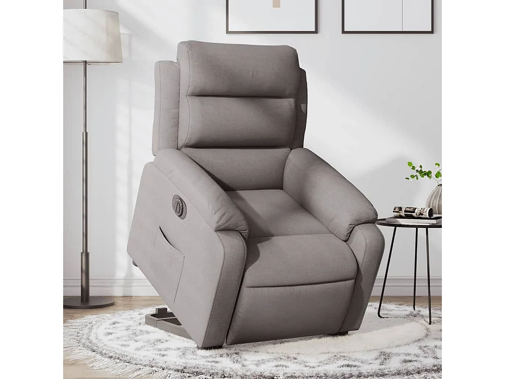 Sillón eléctrico reclinable elevable de tela gris taupe YOE12562
