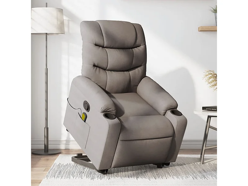 Sillón reclinable de masaje elevable tela gris taupé YOE27204