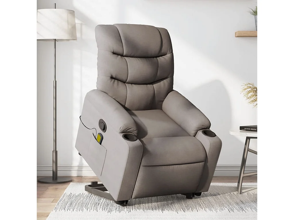 Sillón reclinable de masaje elevable tela gris taupé YOE27204