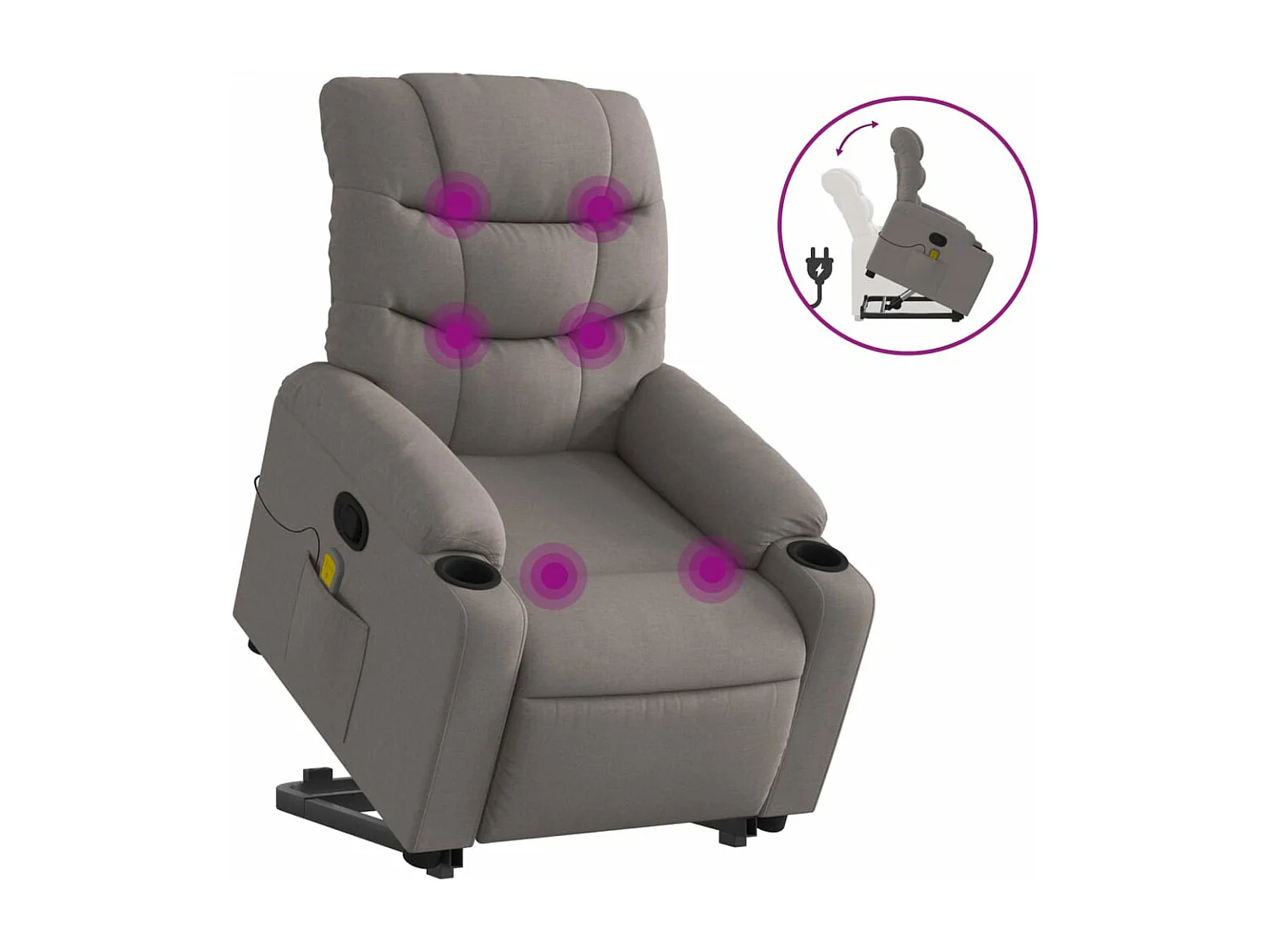 Sillón reclinable de masaje elevable tela gris taupé YOE27204
