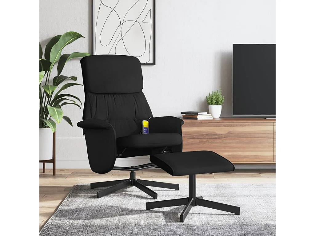 Fauteuil de massage inclinable avec repose-pied noir tissu REO56288