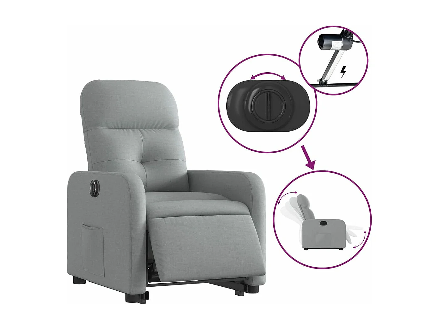 Fauteuil inclinable électrique gris clair tissu REO32713