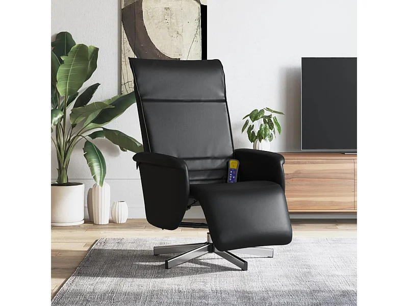Fauteuil inclinable de massage repose-pieds noir similicuir REO18764