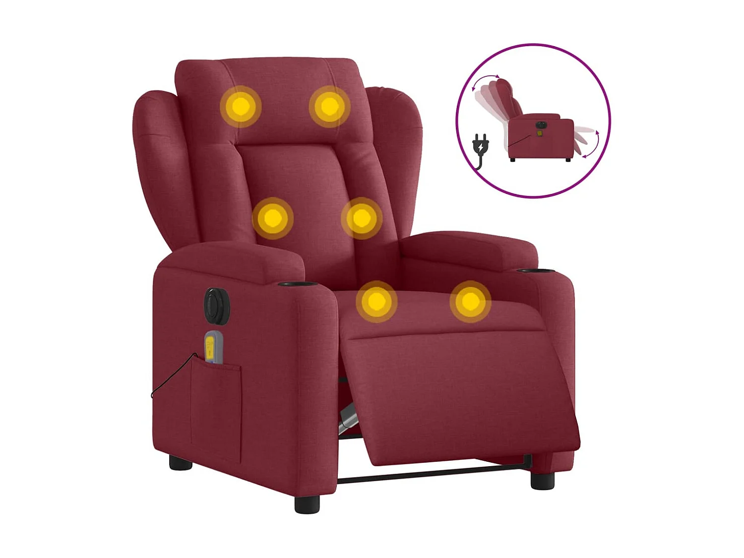 Sillón de masaje reclinable eléctrico tela rojo tinto YOE62265