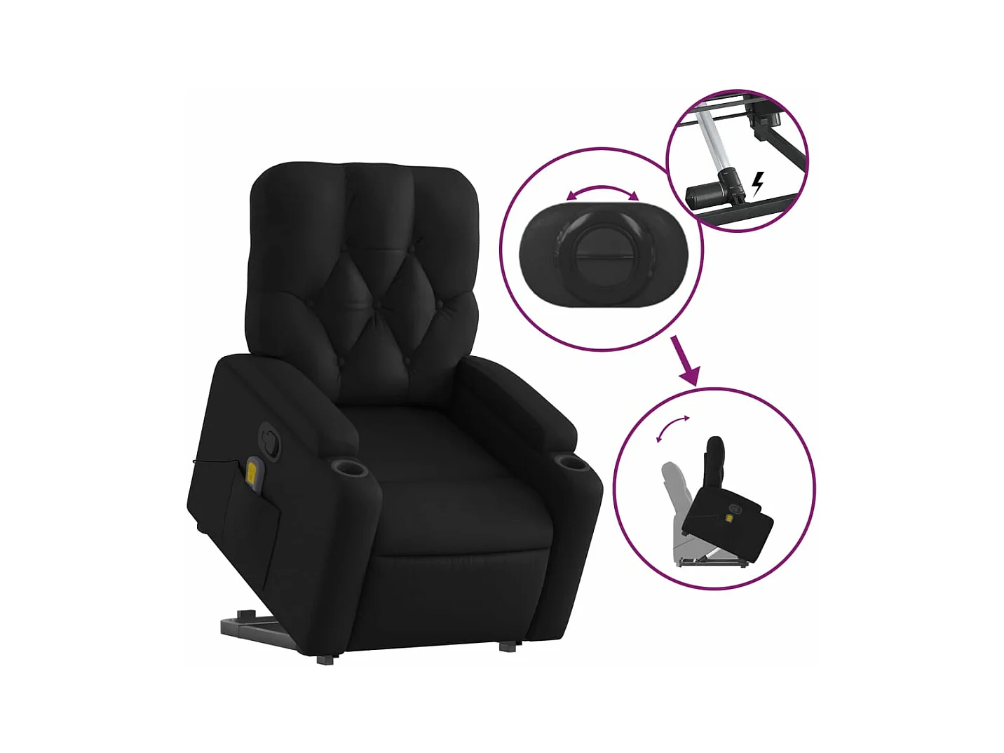 Sillón reclinable de masaje de pie cuero artificial negro YOE36335