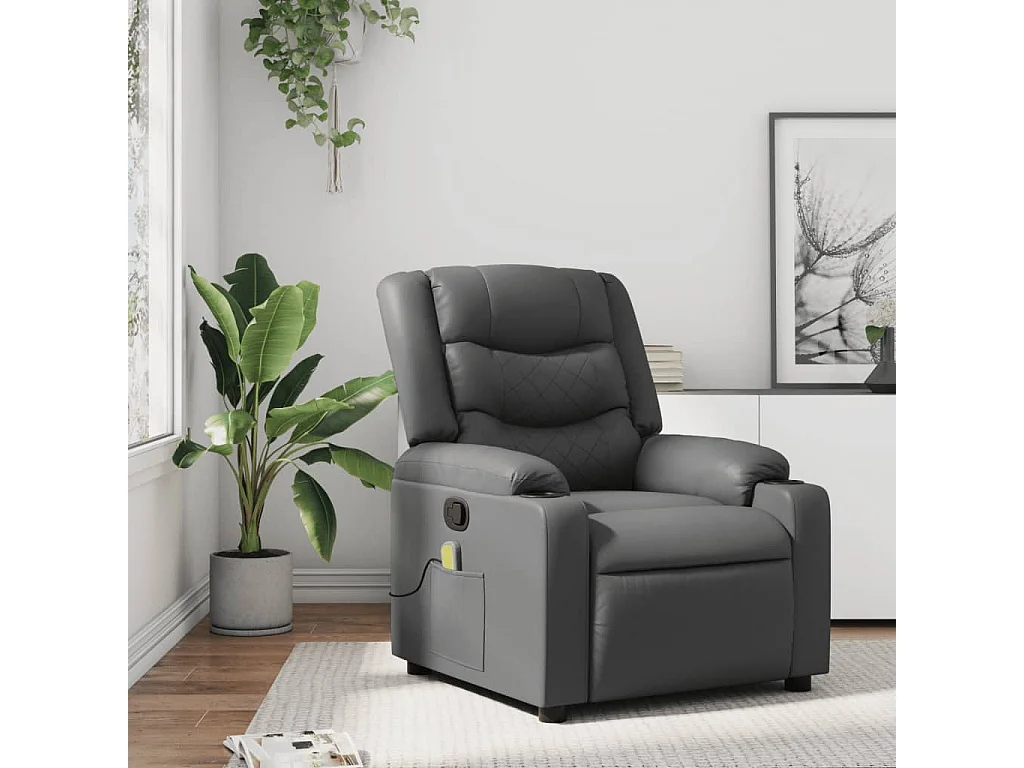 Sillón de masaje reclinable cuero sintético gris YOE61574