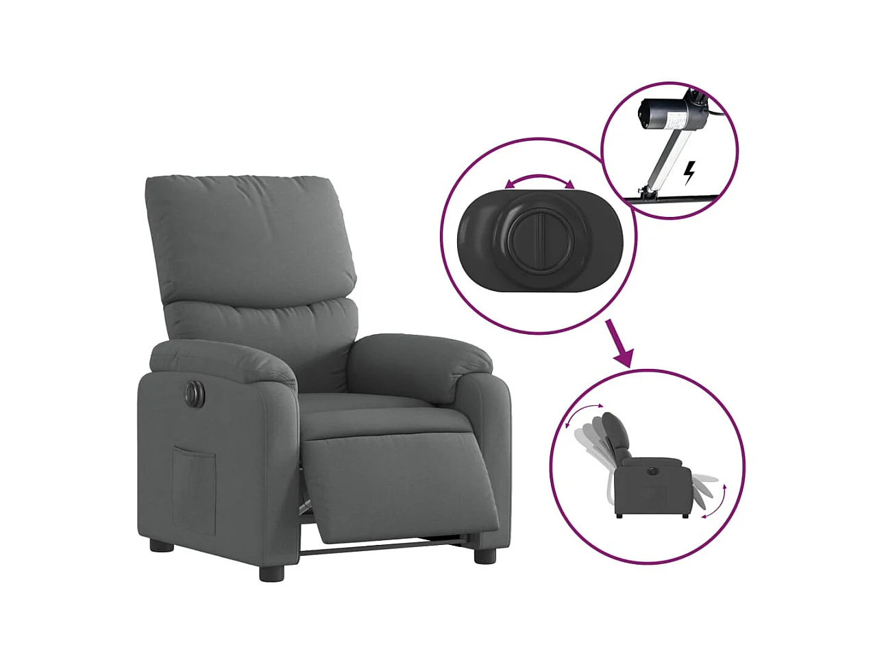 Relaxsessel Elektrisch | Fernsehsessel Dunkelgrau Stoff -gkd157346