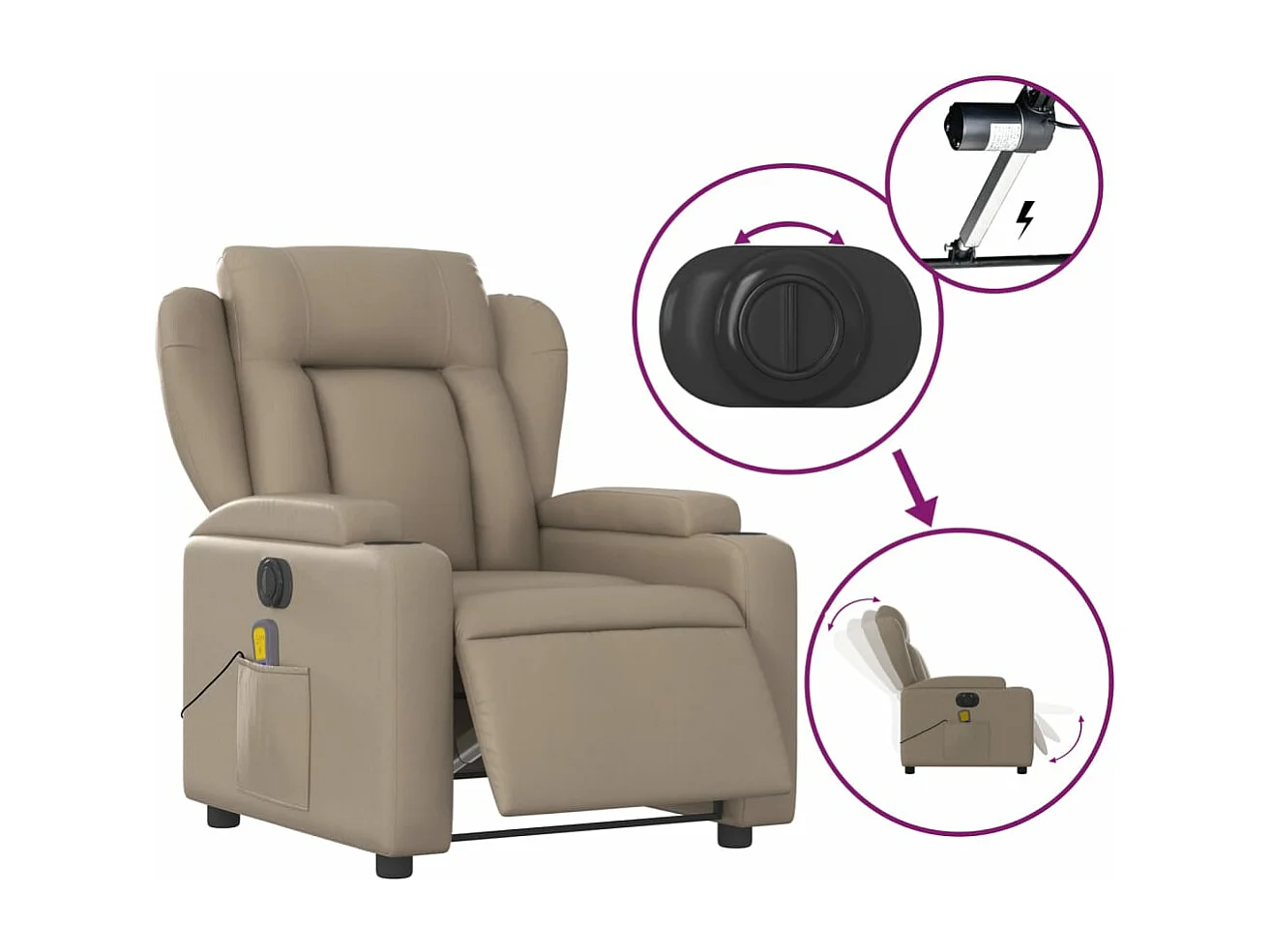 Fauteuil de massage inclinable électrique cappuccino similicuir REO82934