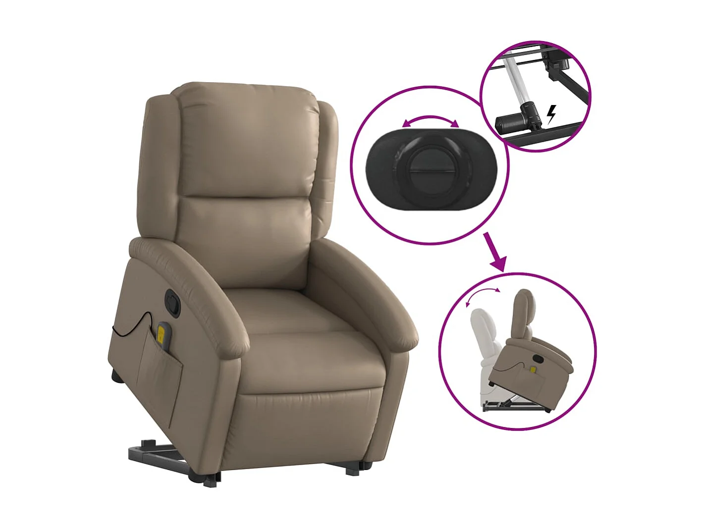 Sillón reclinable masaje pie cuero artificial color capuchino YOE48725