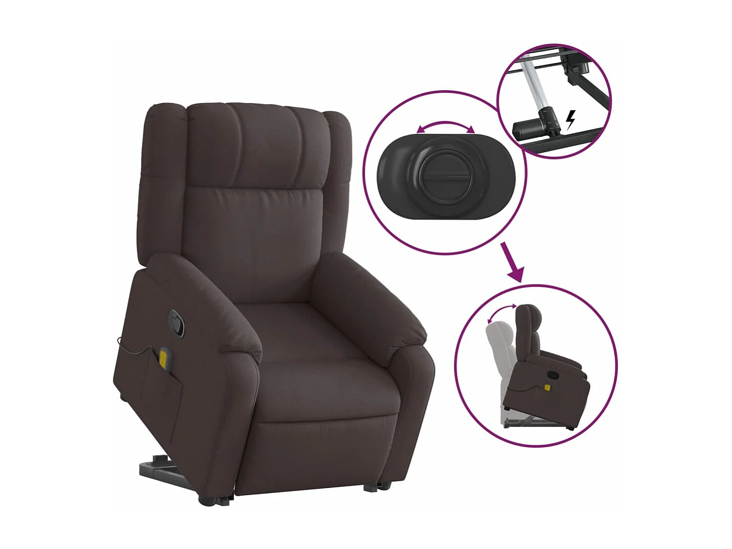 Fauteuil inclinable de massage Marron foncé Tissu REO87215