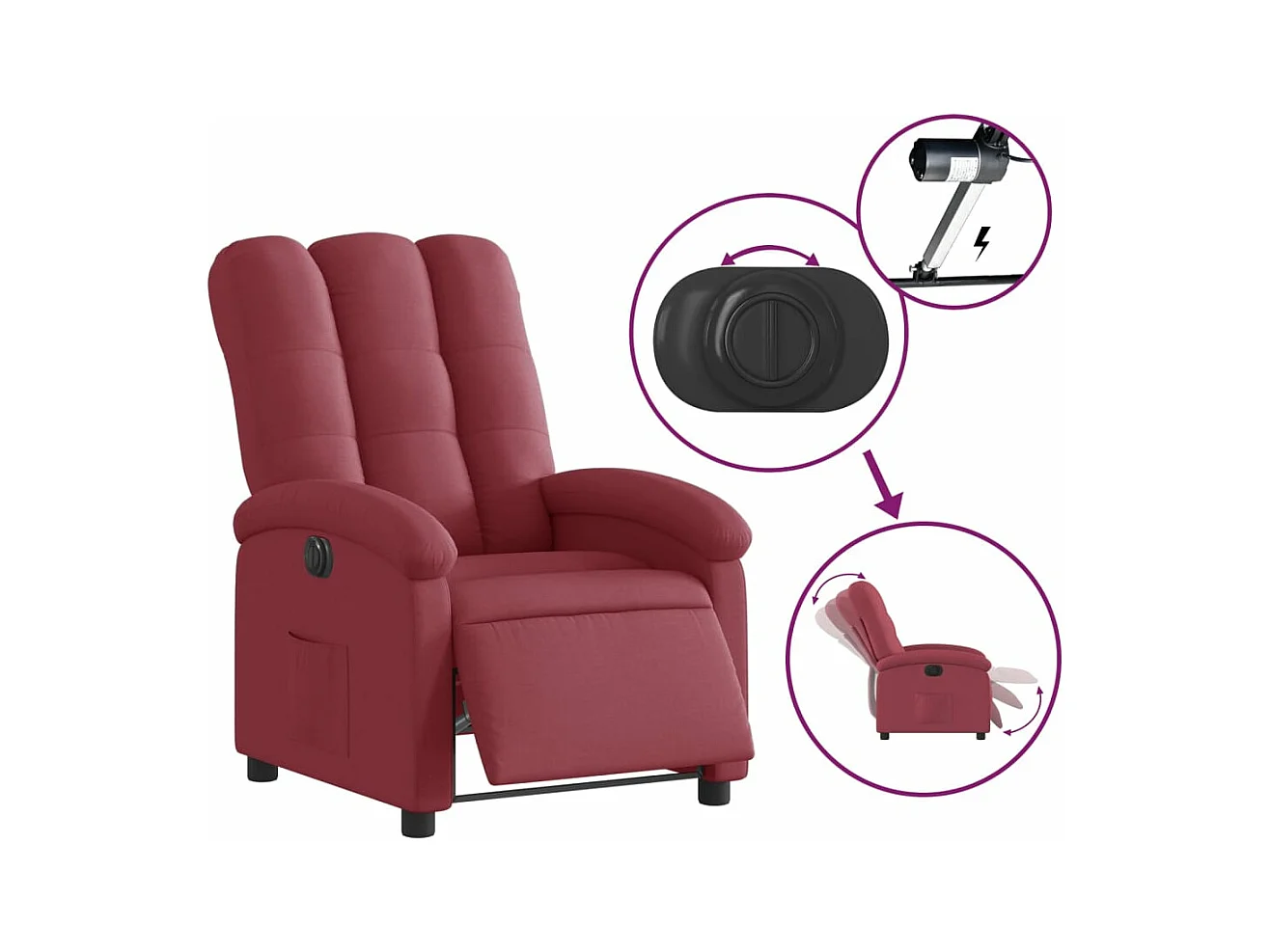 Fauteuil inclinable électrique Rouge bordeaux Tissu REO30675
