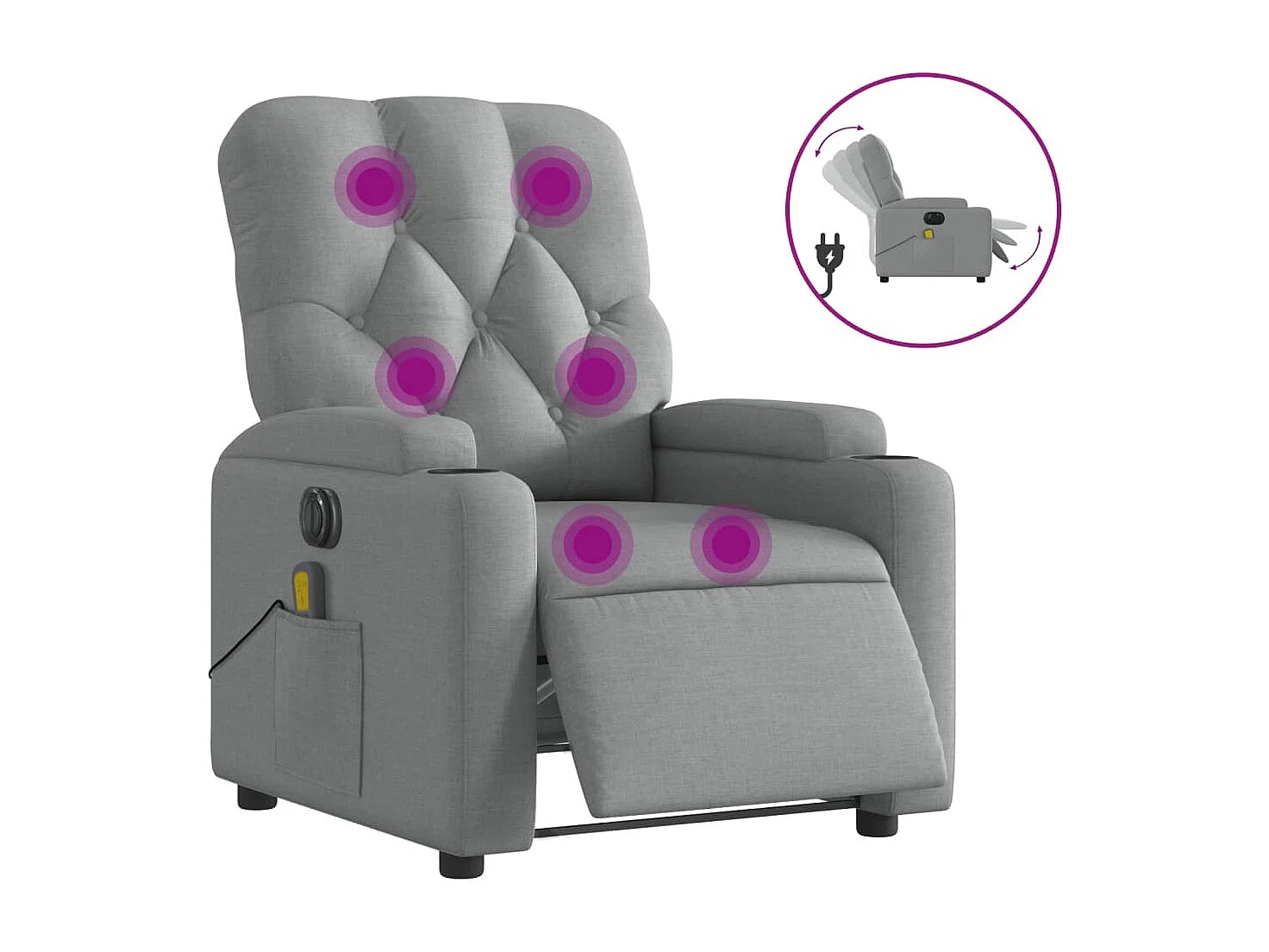 Fauteuil de massage inclinable électrique gris clair tissu REO18481