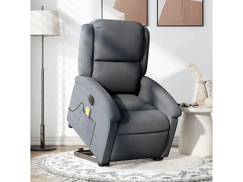 Fauteuil inclinable de massage électrique gris foncé velours REO57565