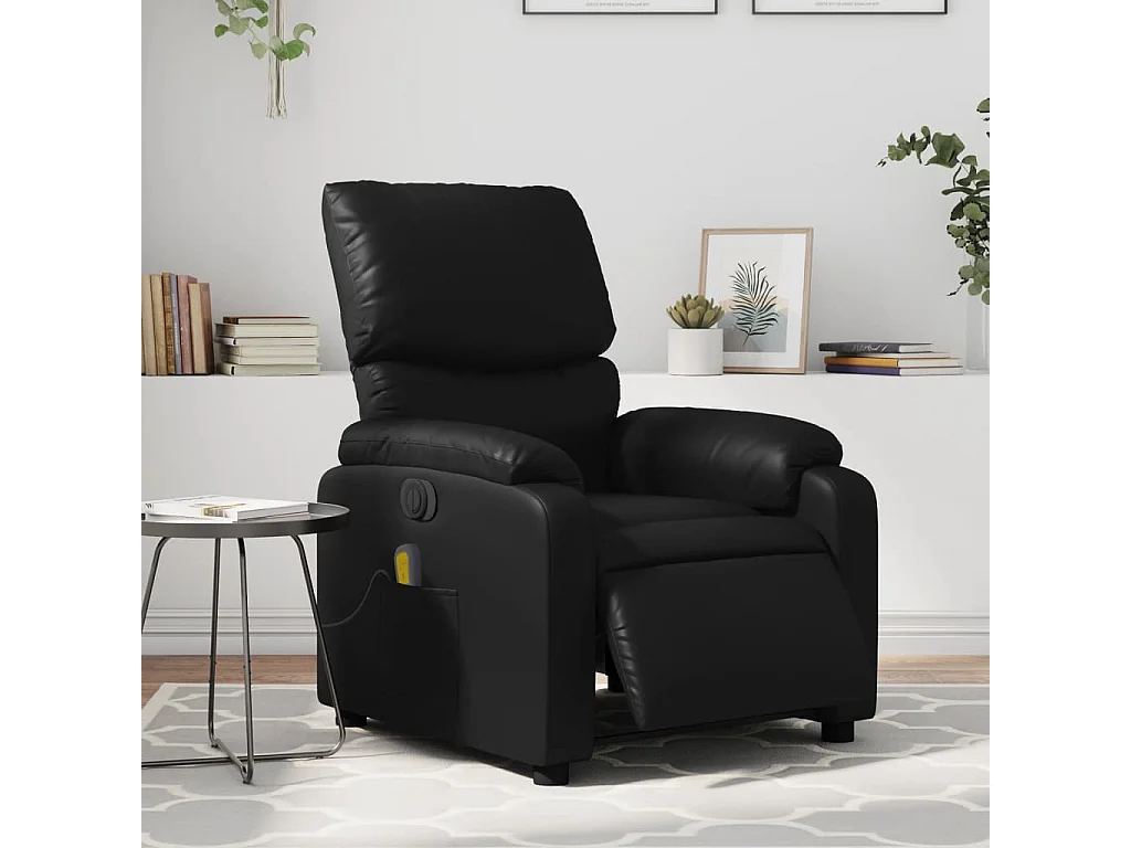 Sillón de masaje reclinable eléctrico cuero sintético negro YOE65647