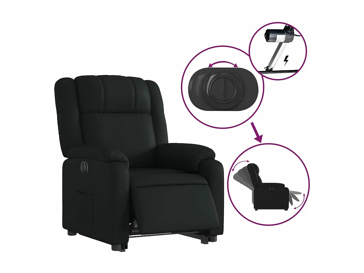 Fauteuil inclinable électrique noir similicuir REO64793