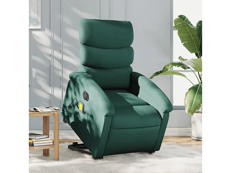Sillón masaje eléctrico reclinable elevable tela verde oscuro YOE47988