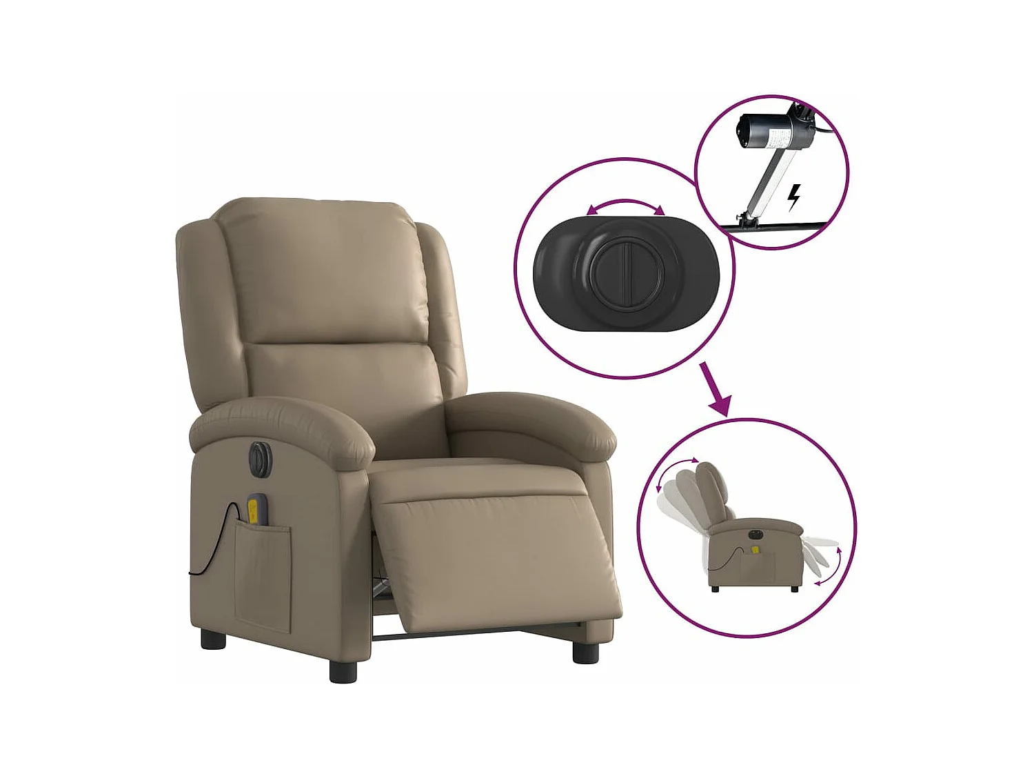 Fauteuil de massage inclinable électrique cappuccino similicuir REO20870
