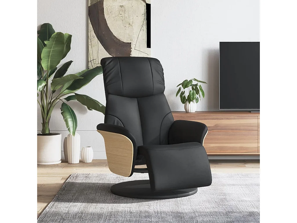Fauteuil inclinable avec repose-pieds noir similicuir REO88755