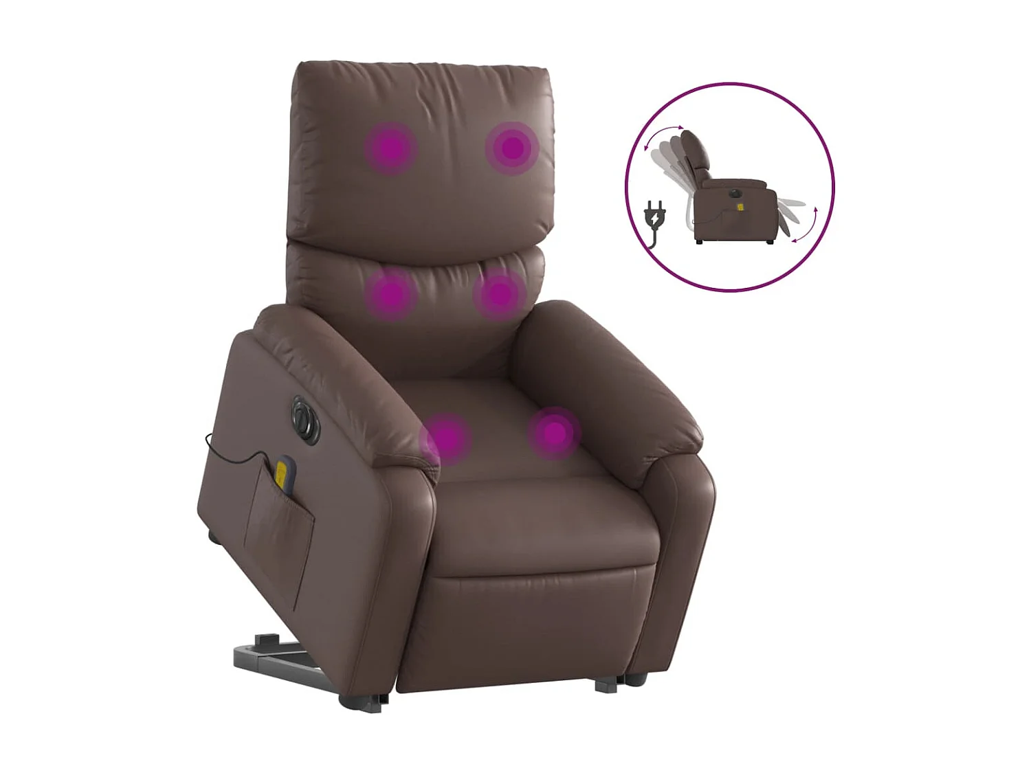 Sillón de masaje elevable eléctrico cuero sintético marrón YOE69983
