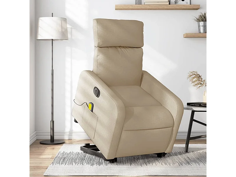 Sillón de masaje eléctrico reclinable elevable tela crema YOE59883
