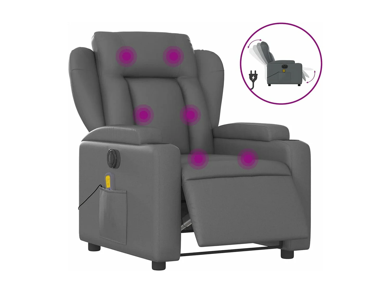 Fauteuil de massage inclinable électrique gris similicuir REO35527