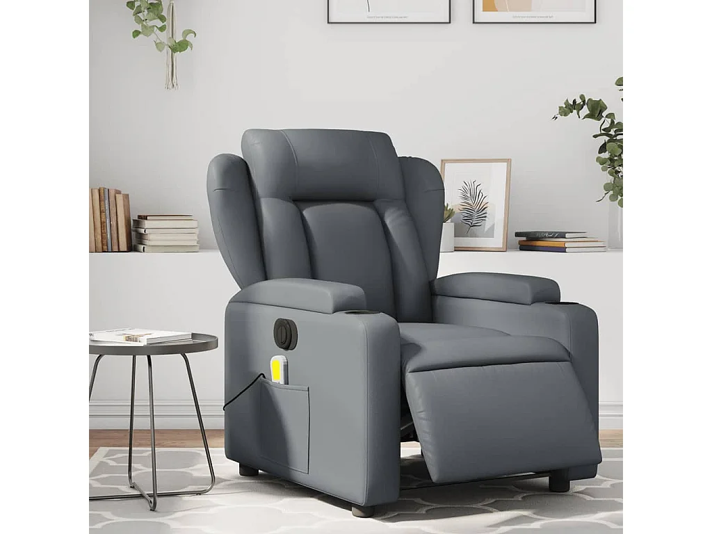 Sillón de masaje reclinable eléctrico cuero sintético gris YOE65200