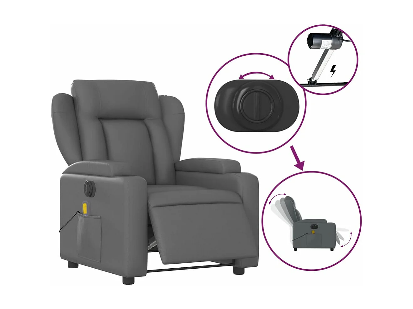 Sillón de masaje reclinable eléctrico cuero sintético gris YOE65200