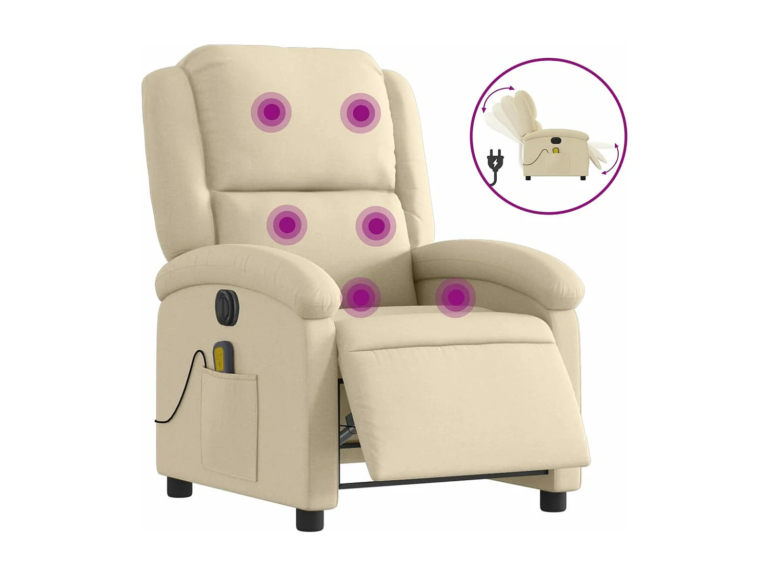 Sillón reclinable de masaje eléctrico tela color crema YOE72787