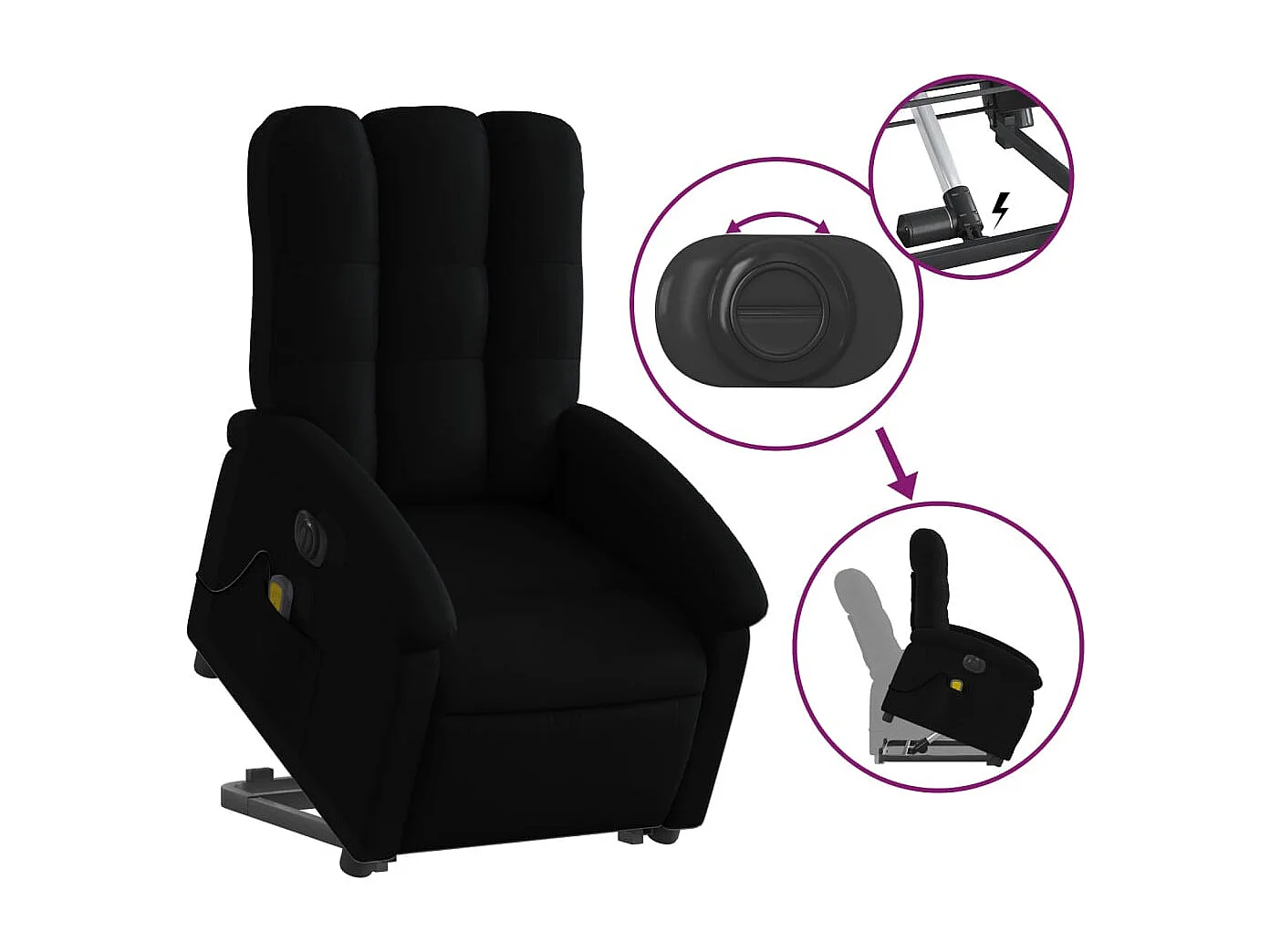 Fauteuil inclinable de massage électrique Noir Tissu REO53841