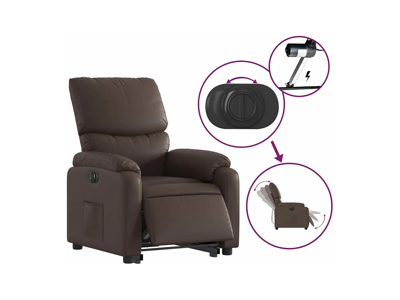 Fauteuil inclinable électrique marron similicuir REO46166